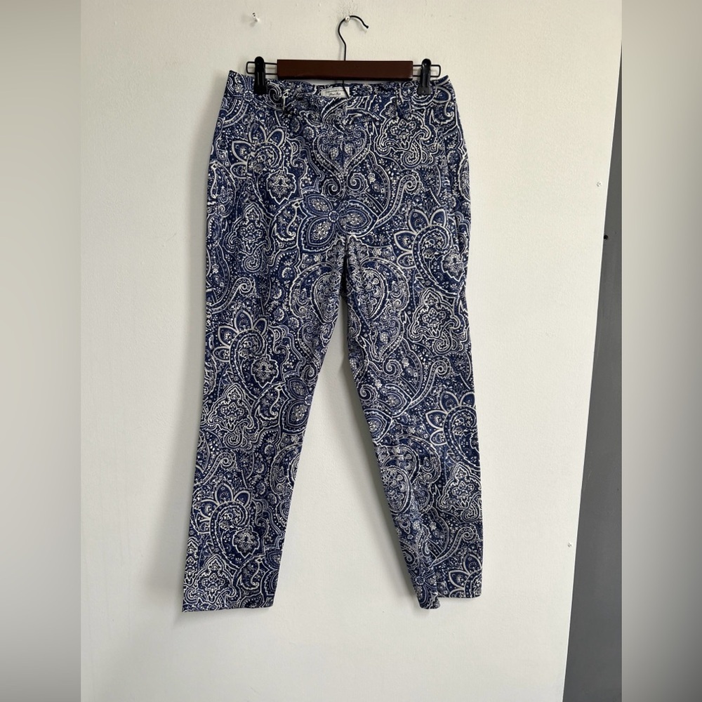 Charter Club Classic Fit Women's 6 Blue‎ Paisley Pants 4 Pocket Preppy Business